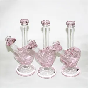 Forma de corazón Bong de vidrio Tuberías de agua Dab Rigs Hookahs Bongs de silicona Fumar Bong Con amor hierba Tazón masculino Precio al por mayor