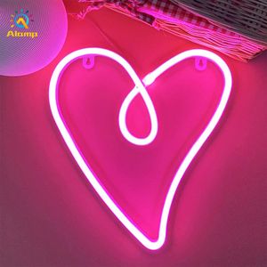 Forme de coeur led enseigne au néon tenture murale alimentée par USB veilleuses pour éclairage de vacances mariage chambre maison fête barre décoration de noël bande lumineuse