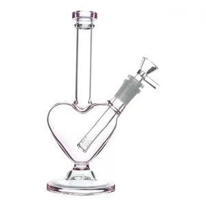 Forma de corazón de 23 cm Pipas para fumar vaso de vidrio con gancho hembra de 14 mm tazón masculino botella gruesa en el extremo inferior del tipo reciclador de taza de agua Bong Dab Rig