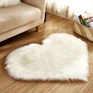 Coeur forme lavable brillant fourrure en peau de mouton doux tapis tapis de sol salon tapis décor à la maison saint valentin cadeau filles tapis de chambre