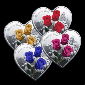 En forme de coeur Rose Saint Valentin cadeau métal pièces commémoratives 52 langues je t'aime médaille défi pièce artisanat FY2672 0112