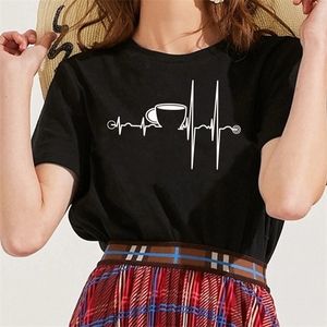 Heartbeat ECG T Shirts Mujeres Copa Impreso Camisetas de manga corta Harajuku Ulzzang Tumblr Graphic Tees Shirt Femme Hot 2020 Ropa X0628