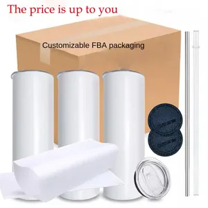 20oz Heat Sublimation Blanks Tumblers Skinny Tumbler with Lid Straw Stainless Steel Travel Mugs Straight Slim Cups WWQ