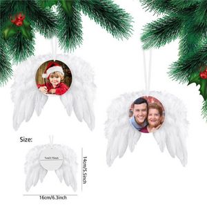 Transfert de chaleur Ailes d'ange Décoration de Noël Plumes Pendentif rond et coeur Double couche DIY Arbre de Noël Étiquette suspendue FY5475 C1108