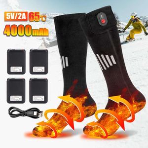 Calcetines calentados hombres mujeres esquí cálido moto de nieve esquí recargable deporte al aire libre ciclismo pie térmico