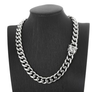 Collar de cadena de eslabones cubanos de acero inoxidable grande de plata de 15mm y 24 pulgadas para hombres, joyería de hip-hop