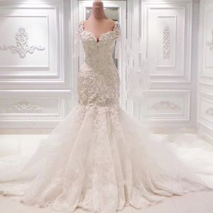 Robe de mariée perlée en cristal lourd magnifique Dubaï plus la taille robe de mariée sirène chérie dentelle appliques demi manches robes de mariée