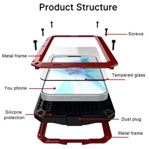 Protection lourde Armure Métal Étuis de téléphone en aluminium pour iPhone 13 Pro Max Mini Couverture étanche avec boîte de vente au détail