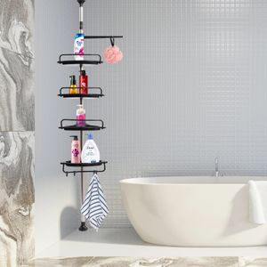 Hauteur 105 cm à 320 cm 4 étagères étagère de salle de bain étagère de douche télescopique étagère d'angle de douche sans perçage 240129