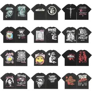 Hellstar Shirt Designer Mens Tshirt Rapper Washed Heavy Craft à manches courtes High Street Retro Hell Womans T-shirt Lettrage Foil Print Geometric Modèle