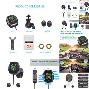 her Car Electronics Système de surveillance de la pression des pneus TPMS pour moto Système d'alarme de température des pneus avec 2 capteurs externes QC 3.0 Alimentation du chargeur USB