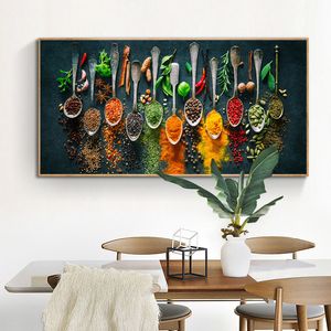 Herbes et épices toile peinture moderne grande taille affiches et impressions photo murale pour Restaurant cuisine salle à manger décoration