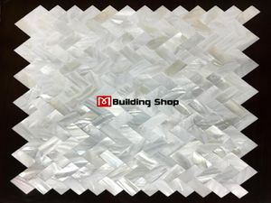 Herringbone sans coulis mère de carreaux de perle dosseret en coquille blanche mosaïque MOP124 Tiles muraux de salle de bain9787943