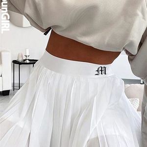 HEYounGIRL Casual Blanc Mini Jupes Plissées Shorts Lettre Imprimer Taille Haute Jupe Courte Style Preppy Coréen Danse D'été 220317