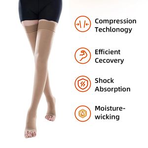 Hh 15-21mmHg Open Toe Woman Compression Stockings for Varicose Veins Thigh High Graduated Pressure Socks S-5XL 240104