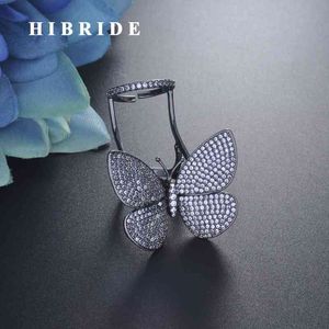 HIBRIDE dom mariposa para mujer negro pistola plateada abierto ajustable mosca anillo joyería de lujo R-247