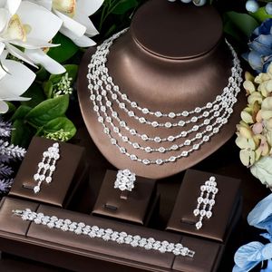 HIBRIDE élégant cinq couches long gland cubique zircone dames bijoux fantaisie ensembles balancent boucles d'oreilles pendentif collier N-283 240102