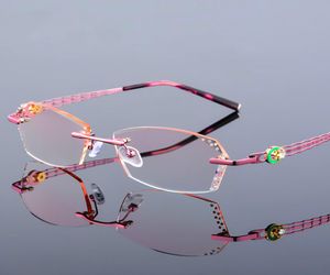 Gafas de lectura con diamantes de imitación antirreflectantes para mujer, anteojos de lectura de color rosa, con corte de diamante, sin montura, para presbicia, New5760093