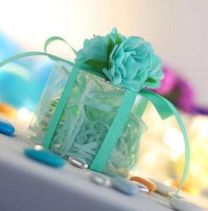 Haute clair PVC boîtes de faveur mariage fête d'anniversaire bonbons boîte à gâteaux Macaron Engage 3 fleurs ruban carré coffret cadeau fournitures de fête 2 tailles