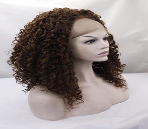 Perruque de cheveux haute densité Brown brun foncé crépus de dentelle synthétique Curly Wig pour femmes noires Broisses courtes bon marché Afro Curl coquette Synth8850969