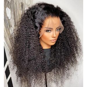 Perruque Lace Front Wig synthétique sans colle, cheveux crépus bouclés, haute densité, en Fiber pre-plucked, ligne de cheveux naturelle, Babyhair, bandeau, perruques en T pour femmes noires