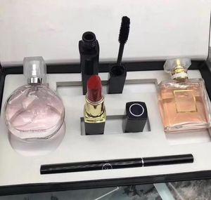 Juego de maquillaje de marca de gama alta 15ml lápices labiales de perfume delineador de ojos máscara 5 uds con caja kit de cosméticos de labios para regalo de mujer entrega rápida