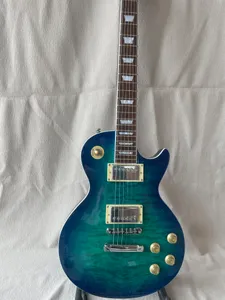 Guitare électrique LP personnalisée haut de gamme, dessus de couette Standard bleu éclaté