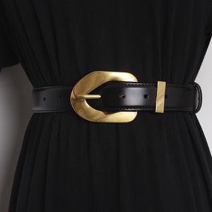 Cintura con hebilla de Metal Irregular de gama alta para mujer, cinturón de Jean, corsé de cuero de vaca genuino, correa de cintura de cuero de grano completo