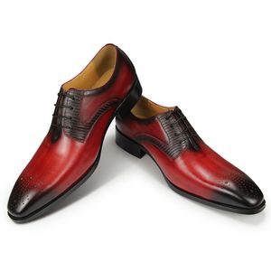 Haut de gamme en cuir bout pointu chaussures de mariage chaussures en cuir faites à la main hommes chaussures Derby affaires formelles décontracté chaussures à la mode rouge