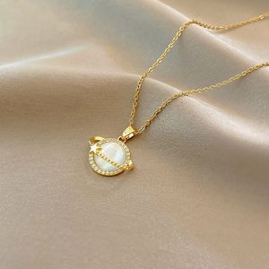 Haut de gamme opale Zircon planète pendentif collier mode Style coréen titane acier bijoux pour femmes saint valentin cadeau