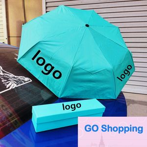 Parapluie bleu de haute qualité, boîte-cadeau, parasols entièrement automatiques, nouveau parapluie pliant Triple à huit brins, pour voiture, vente en gros