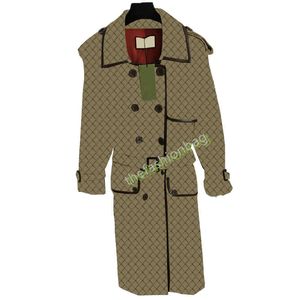 Diseño de moda nueva chaqueta de calidad superior Original Premium para mujer letra Jacquard gabardina Retro cinturón bolsillo abrigo largo