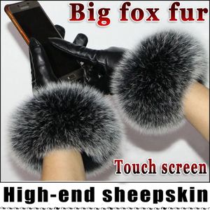 Gants de cuir de haut niveau de haut niveau Hiver Winter Plus Velvets épais Cuffs Big Fur Touch Screen 2023 231222