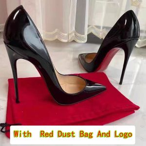 Tacones altos de lujo Fondos rojos Diseñadores para mujer Zapatos de vestir Estilos Tacones de aguja 8 10 12 cm Bombas de punta de cuero genuino Tamaño 33-46