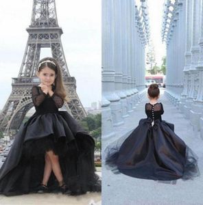 Vestidos de flores para niñas altas y bajas Vestido de desfile de manga larga negro para niños Una línea Ropa formal para niños Fiesta de cumpleaños Vestido de comunióne6356538