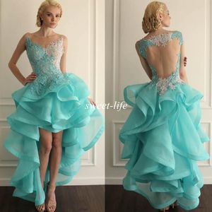 Haut bas Maxi robe robes de bal Sexy menthe Organza dentelle dos nu court devant Long dos fête robe de bal Cocktail216q