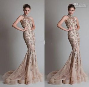 Couper haut et applications argentées luxueuses sexy Voir à travers le bouton d'organza Back Mermaid Trumpet Elie Saab Evenol Prom Dresshe4371986