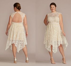 Vestidos de novia asimétricos de encaje de cuello alto de talla grande 2022 vestido blanco pequeño sin espalda con forro de champán vestido de novia de playa
