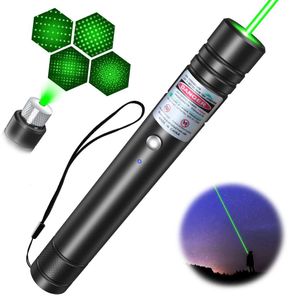 Stylo laser à lumières vertes fortes rechargeables par USB haute puissance avec capuchon en étoile Pointeur de faisceaux laser longue portée pour les présentations sur table de sable, l'astronomie en plein air