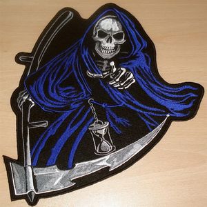 CHALECO DE CLUB DE MOTOCICLETA DE CRÁNEOS DE LA MUERTE AZUL DE ALTA CALIDAD CHAQUETA DE MOTOCICLISTA FUERA DE LA LEY PUNK PARCHE DE HIERRO 203q