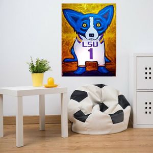 Haute qualité 100% peint à la main moderne peintures à l'huile abstraites sur toile peintures d'animaux bleu chien maison décoration murale Art AMD-68-8-6