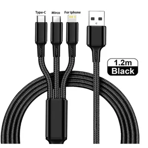 High quality 3 in 1 Fast Charging Type C Cable Micro USB for iPhone Charging Cable For Samsung Huawei Xiaomi Phone Charger USB with oppo package