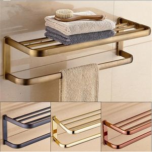 Alta calidad 60 CM GoldAntique bronce fijo toallero de baño montado en la pared toallero de latón toallero accesorios de baño T200915