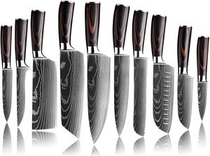 Ensemble de couteaux de chef en acier inoxydable 7CR17MOV de haute qualité, couperet de cuisine tranchant japonais, utilitaire de tranchage Santoku Laser motif damas 8021616