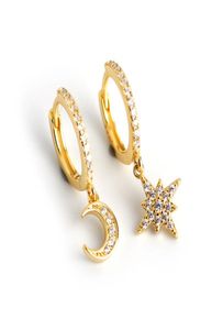 Boucles d'oreilles de charme de haute qualité 925 Silver Silver Femme Retro Retro Cubic Zirconia Star Crescent Moon Bijoux Chine Facto2509788