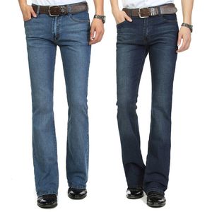 Alta calidad y promoción 2018 Hombres Mediados de cintura Elástico Slim Boot Cut Semi-acampanado Bell Bottom Business Casual Jeans Four Seasons Y190603