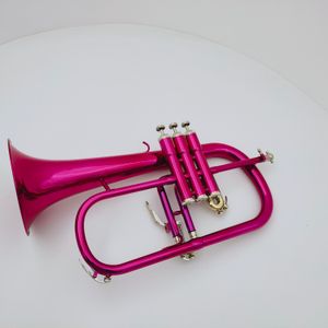 Corne de bugle Bb de haute qualité, laque rose brillante, cloche en laiton, instrument de musique professionnel avec étui, accessoires