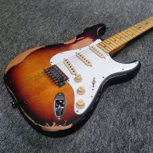 Sunset ST – guitare électrique relique d'occasion, corps en aulne et manche en érable, relique culturelle faite à la main