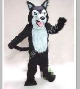 Haute qualité Black Wolf Husky Dog Fursuit Costume De Mascotte Halloween Noël Fancy Party Dress Personnage De Dessin Animé Costume Carnaval Unisexe Adultes Outfit