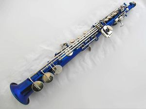 Saxofón soprano profesional B-flat azul de alta calidad, teclas chapadas en oro, saxofón de tono de grado profesional, instrumento soprano